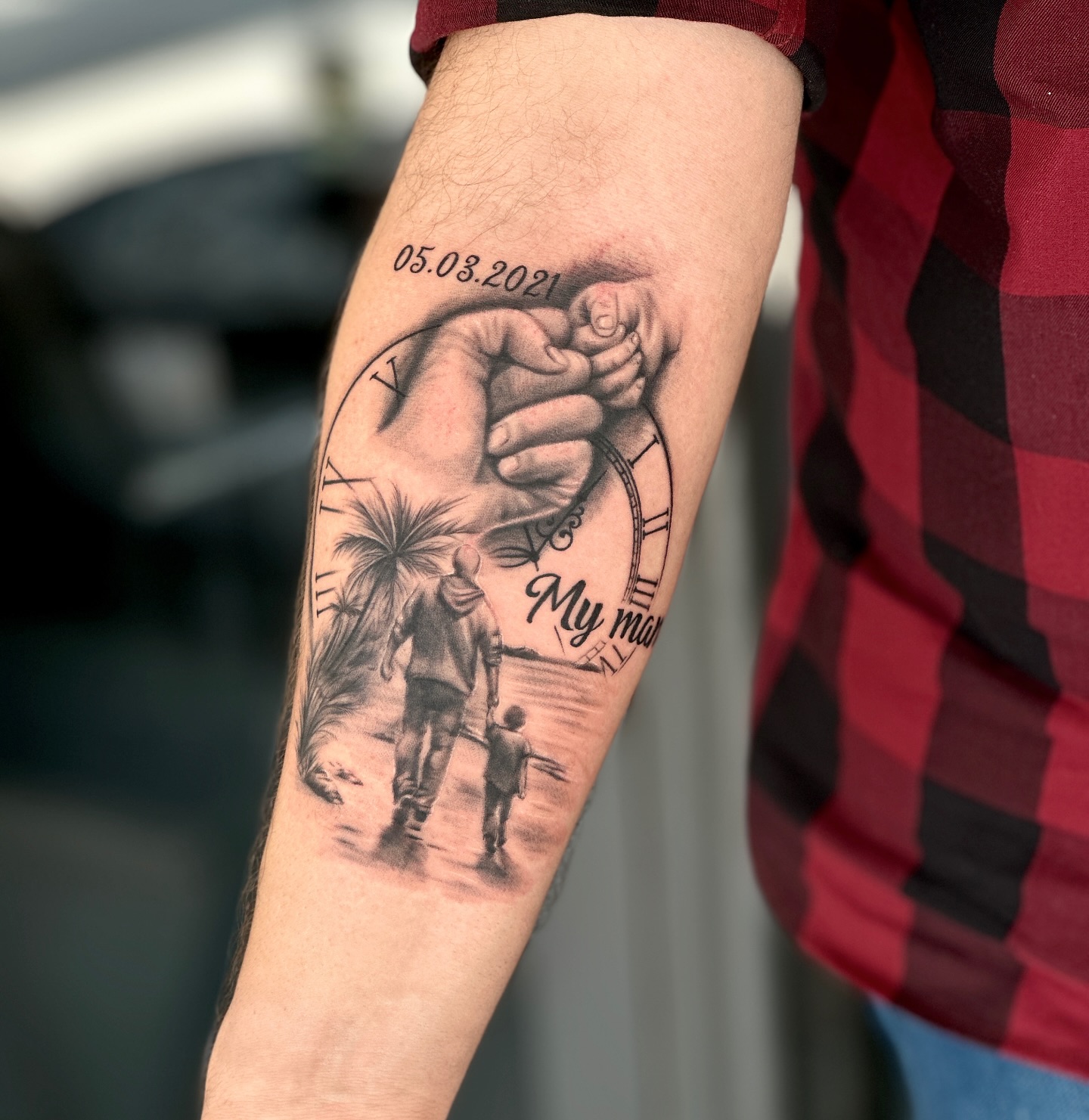 Realistic Father and Son Tattoo