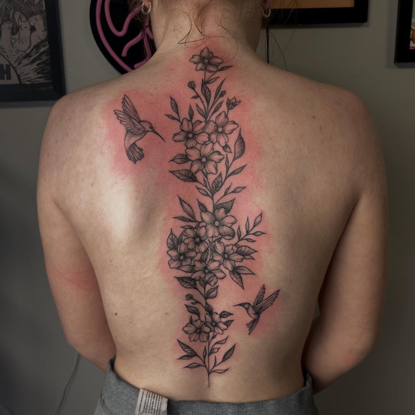 Full Floral Spine Tattoo