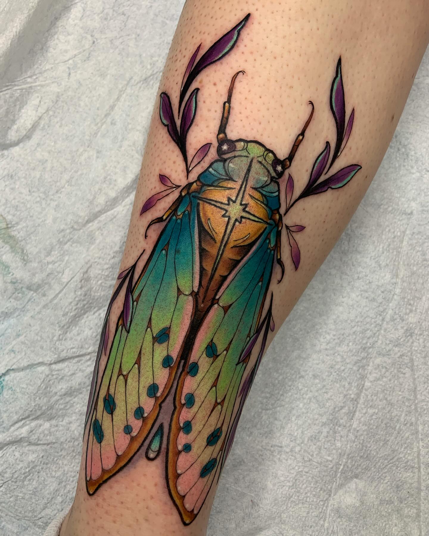Beautiful Colored Leg Tattoo