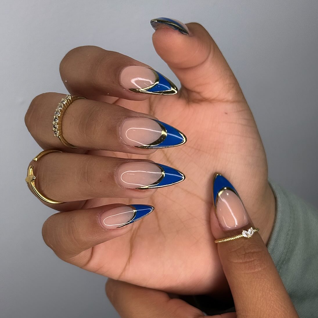 Blue Nails with Chrome Design