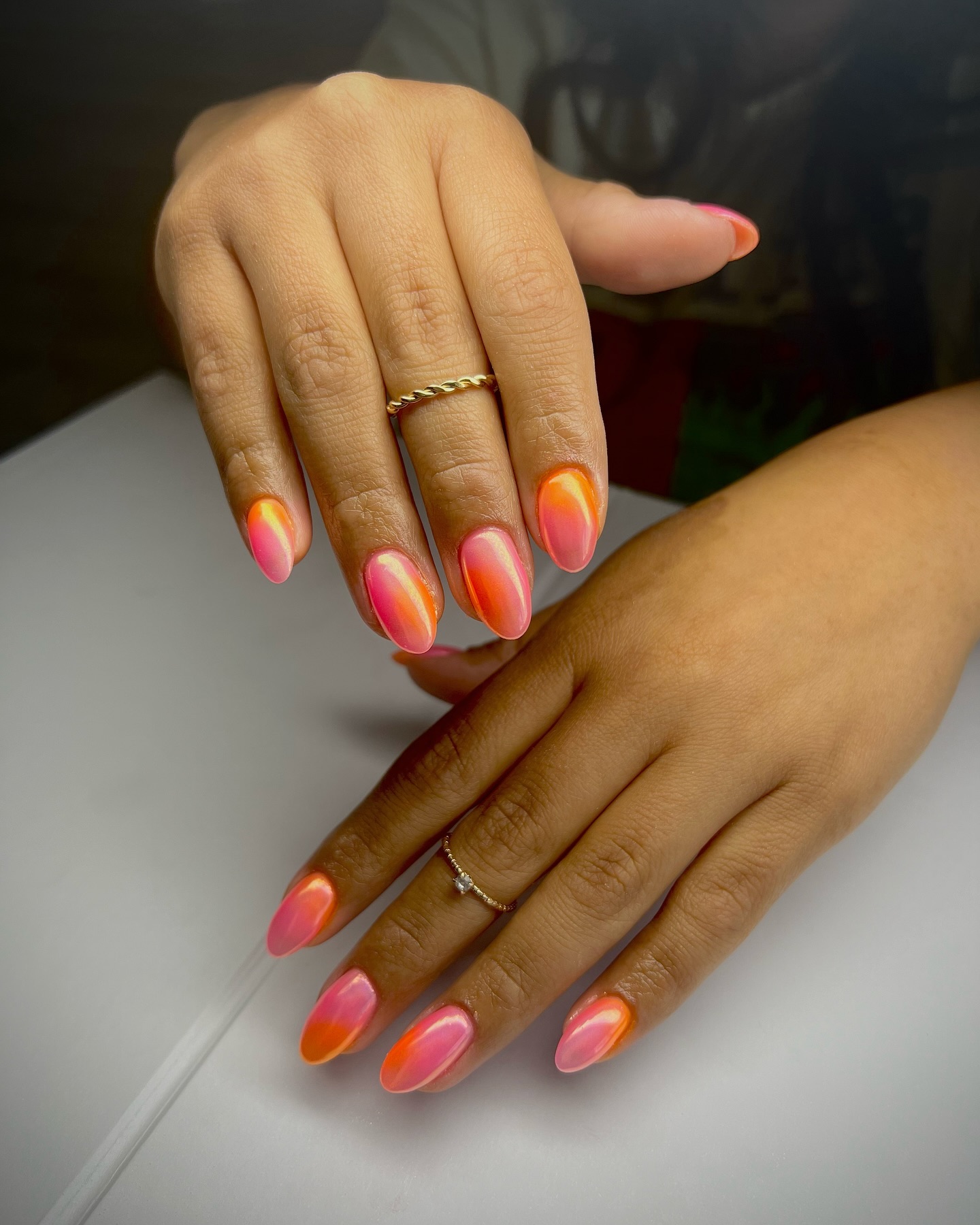 Chrome Pink & Orange Nails