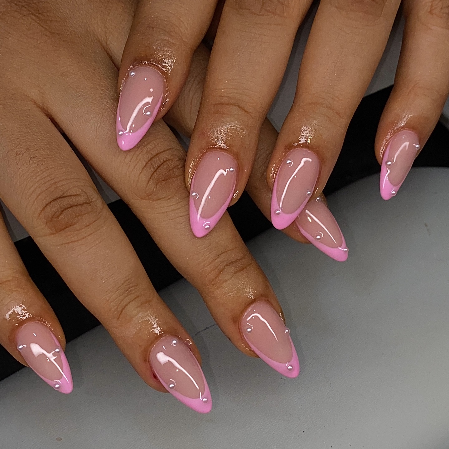 Studded Pink French Tip Nails