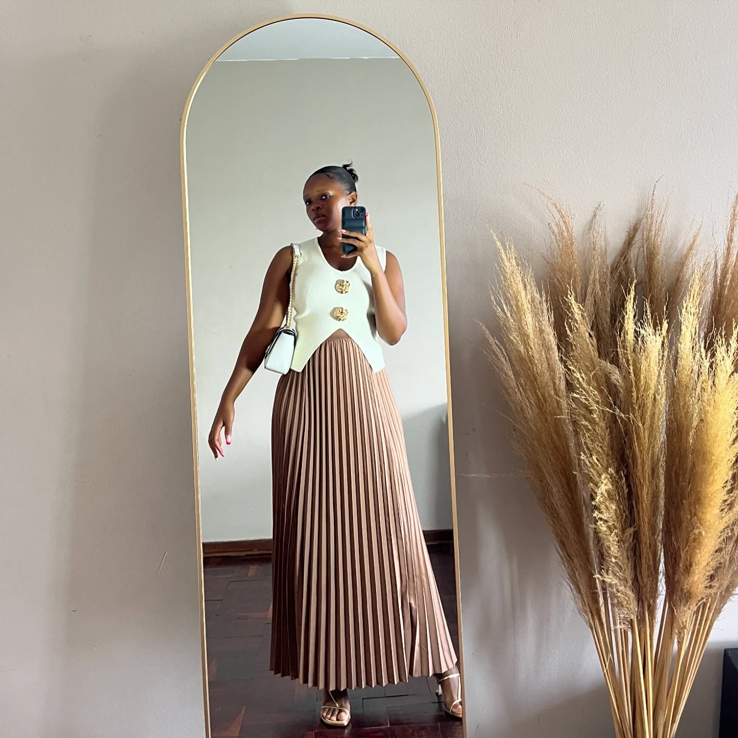 Maxi Pleated Skirt with Chic Vest Top