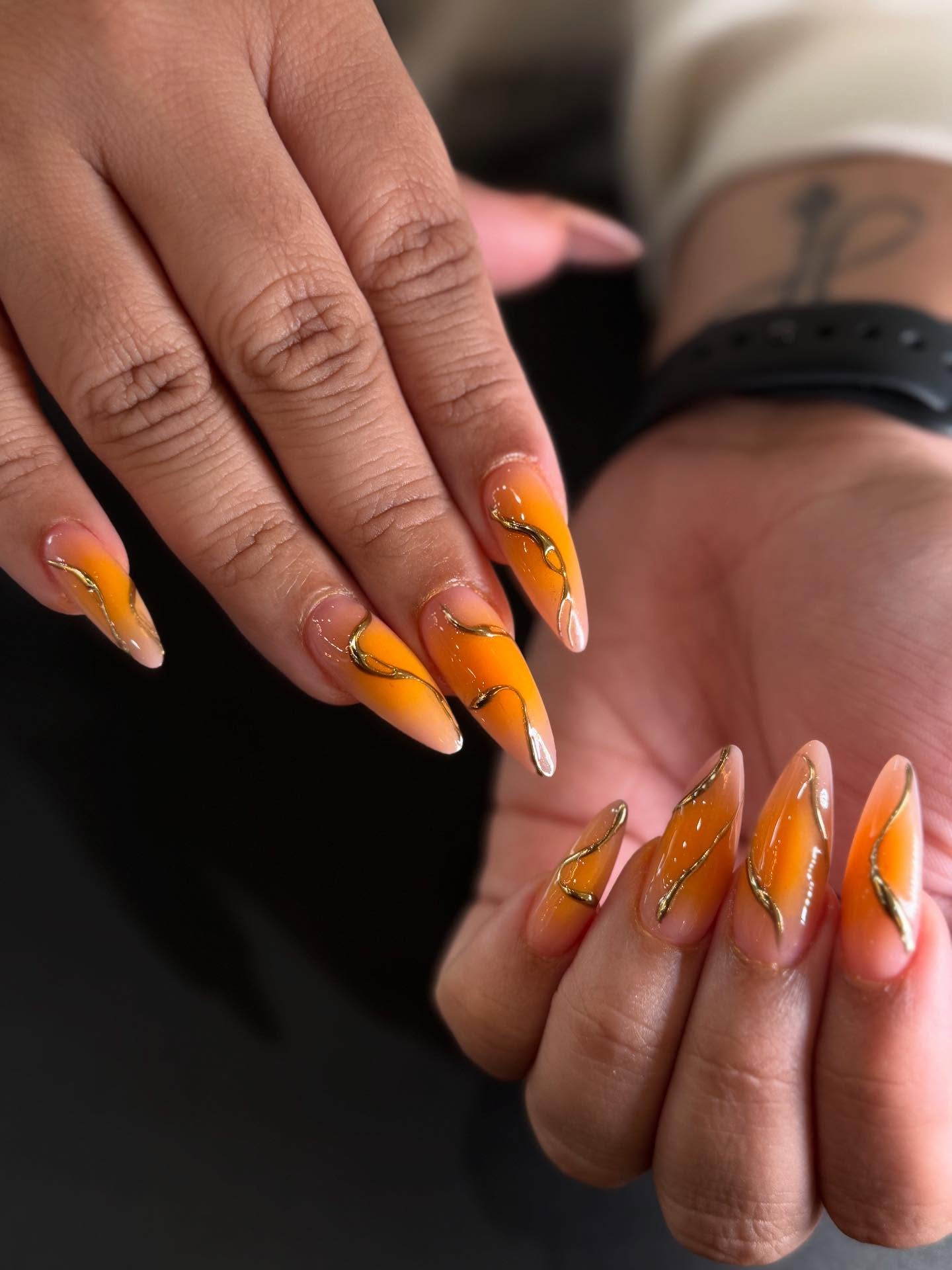 Golden Flame Glossy Nails