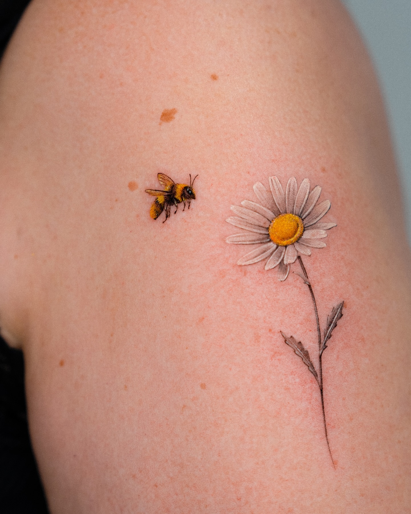 Cute Daisy and Bee Tattoo