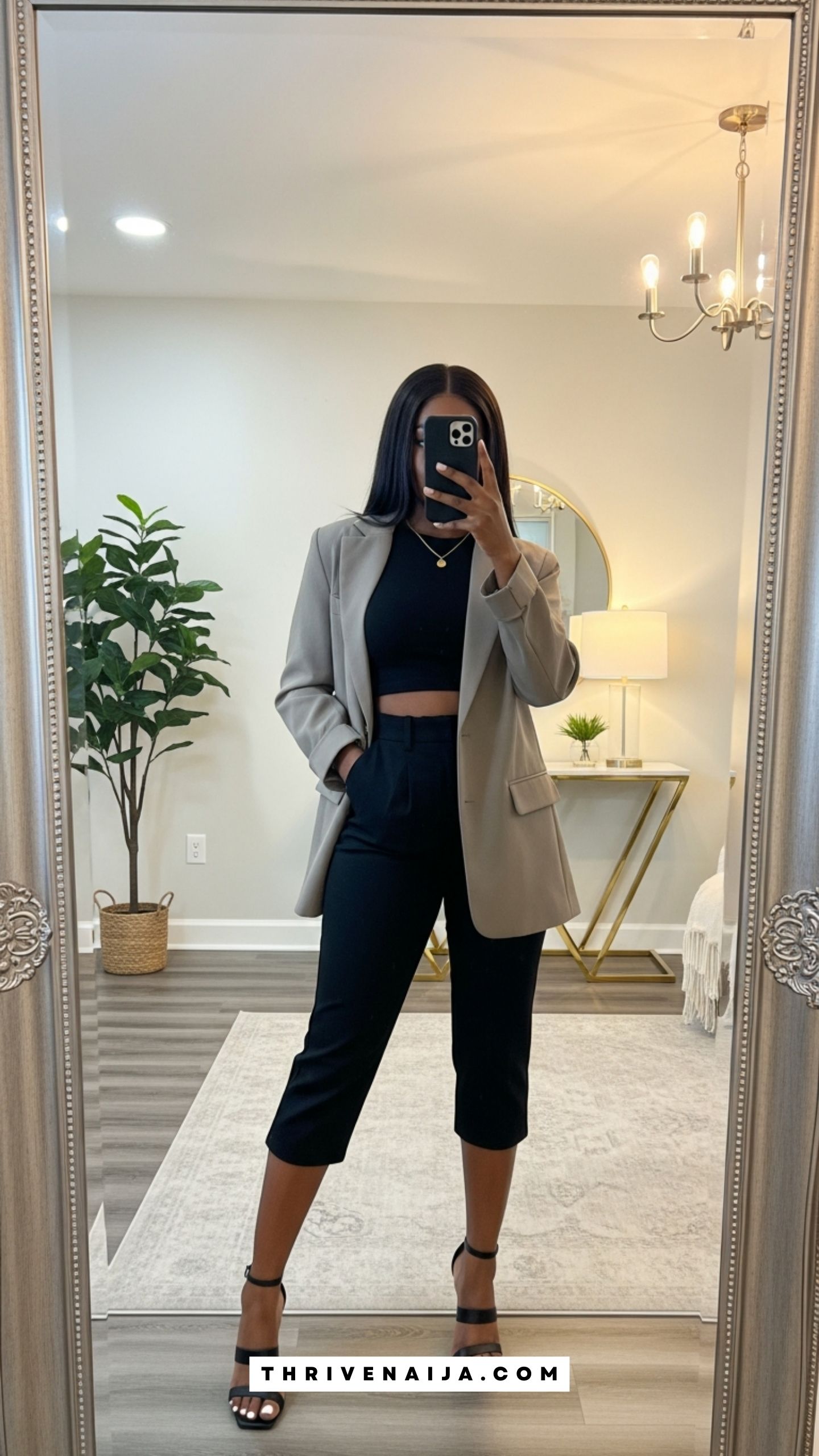 Black Capri Pants With an Oversized Blazer and Crop Tee