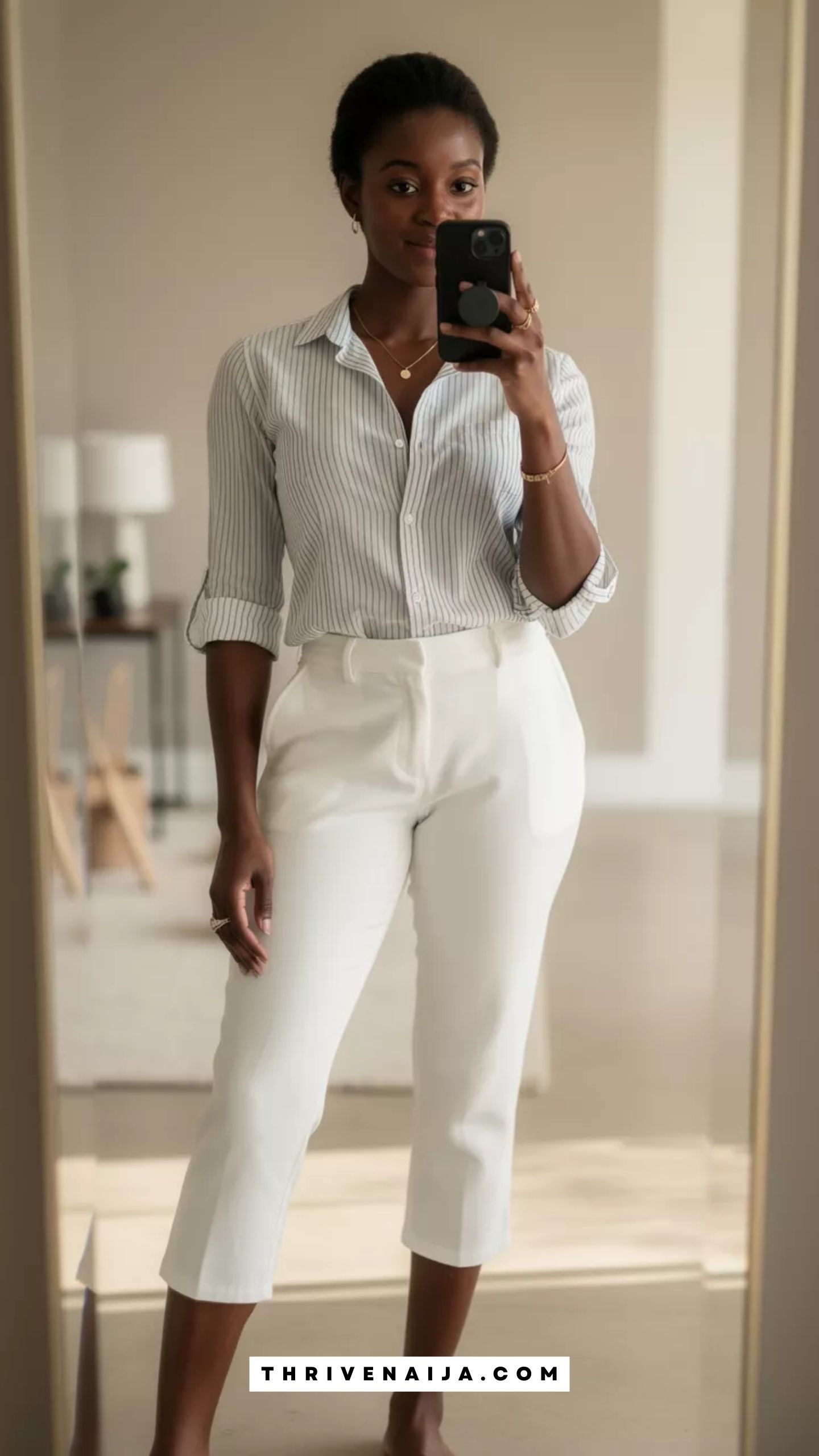 White Capri Pants With a Striped Button-Up (French-Inspired Look)