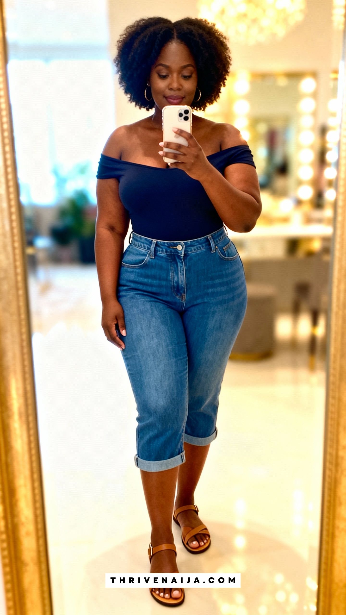 High-Waist Denim Capris With a Fitted Off-Shoulder Bodysuit