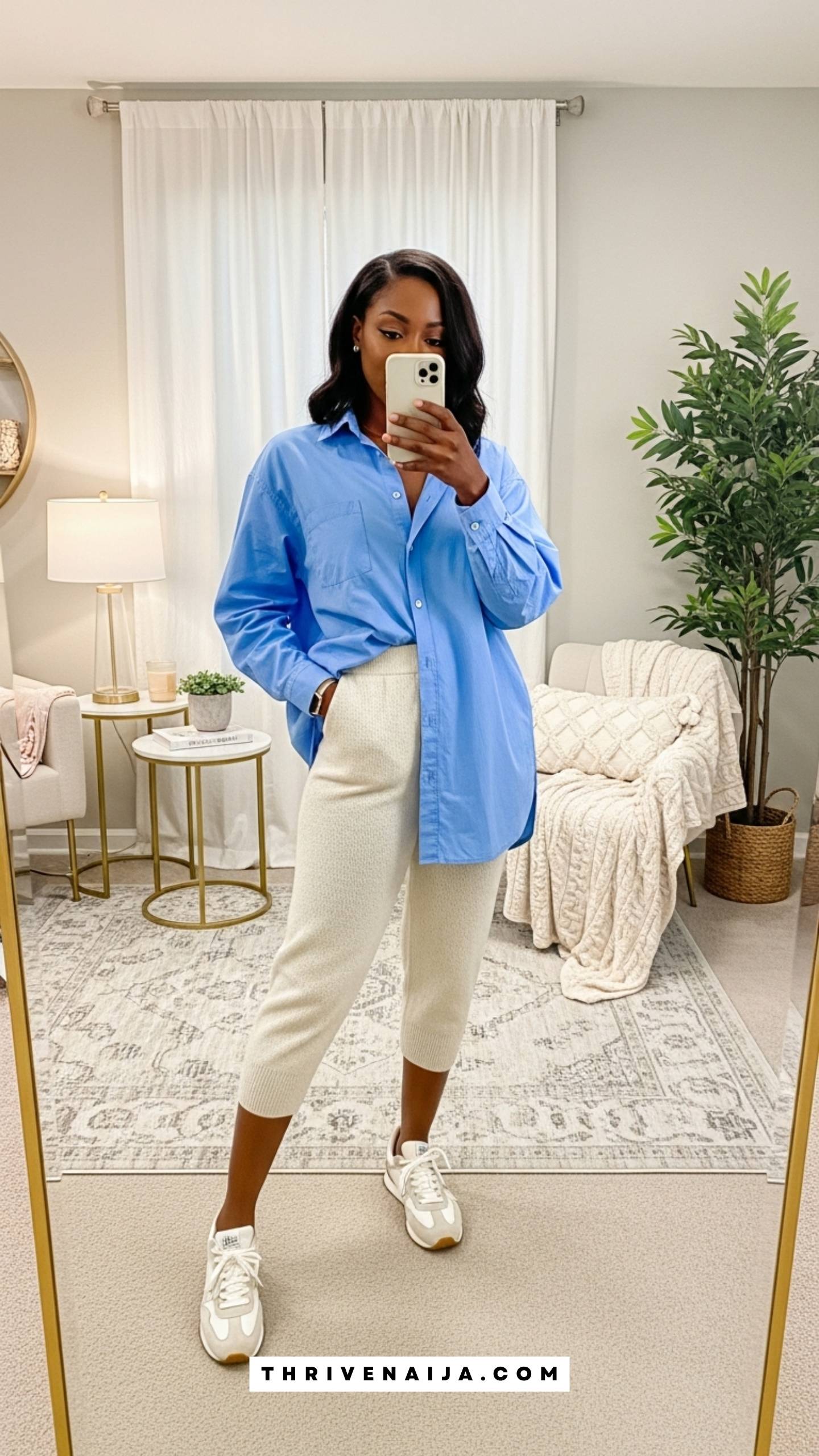 Knit Capri Pants With an Oversized Button-Up Shirt