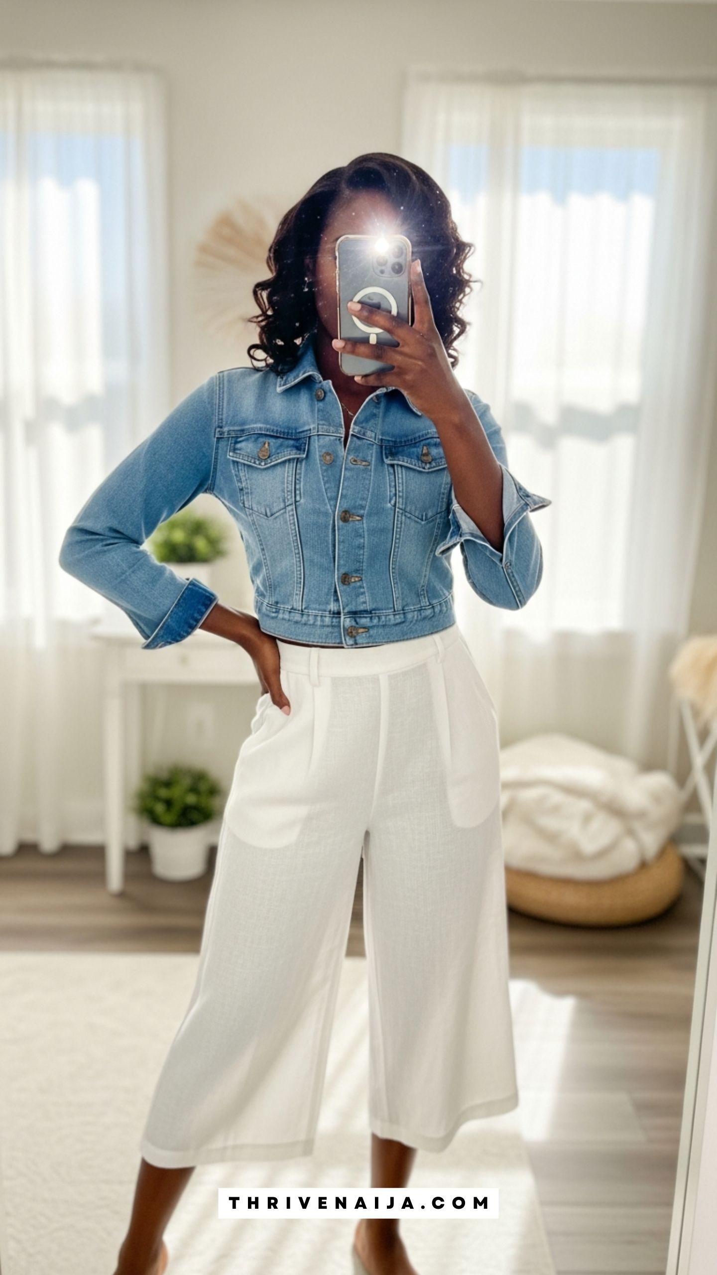 Linen Capri Pants With a Cropped Denim Jacket