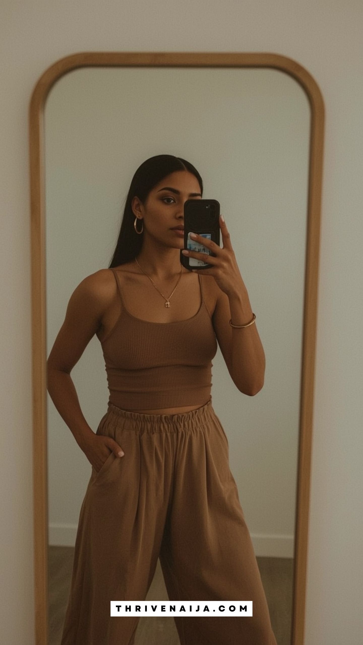 Brown Capri Pants With a Matching Brown Top (Monochrome Look)
