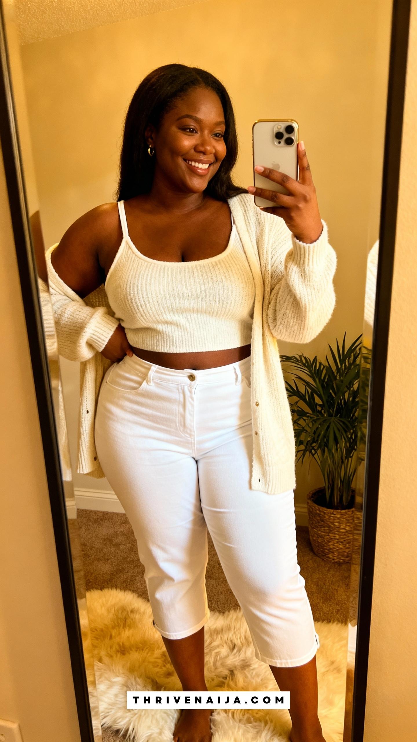 White Capri Pants With a Soft Knit Cardigan Tank Set