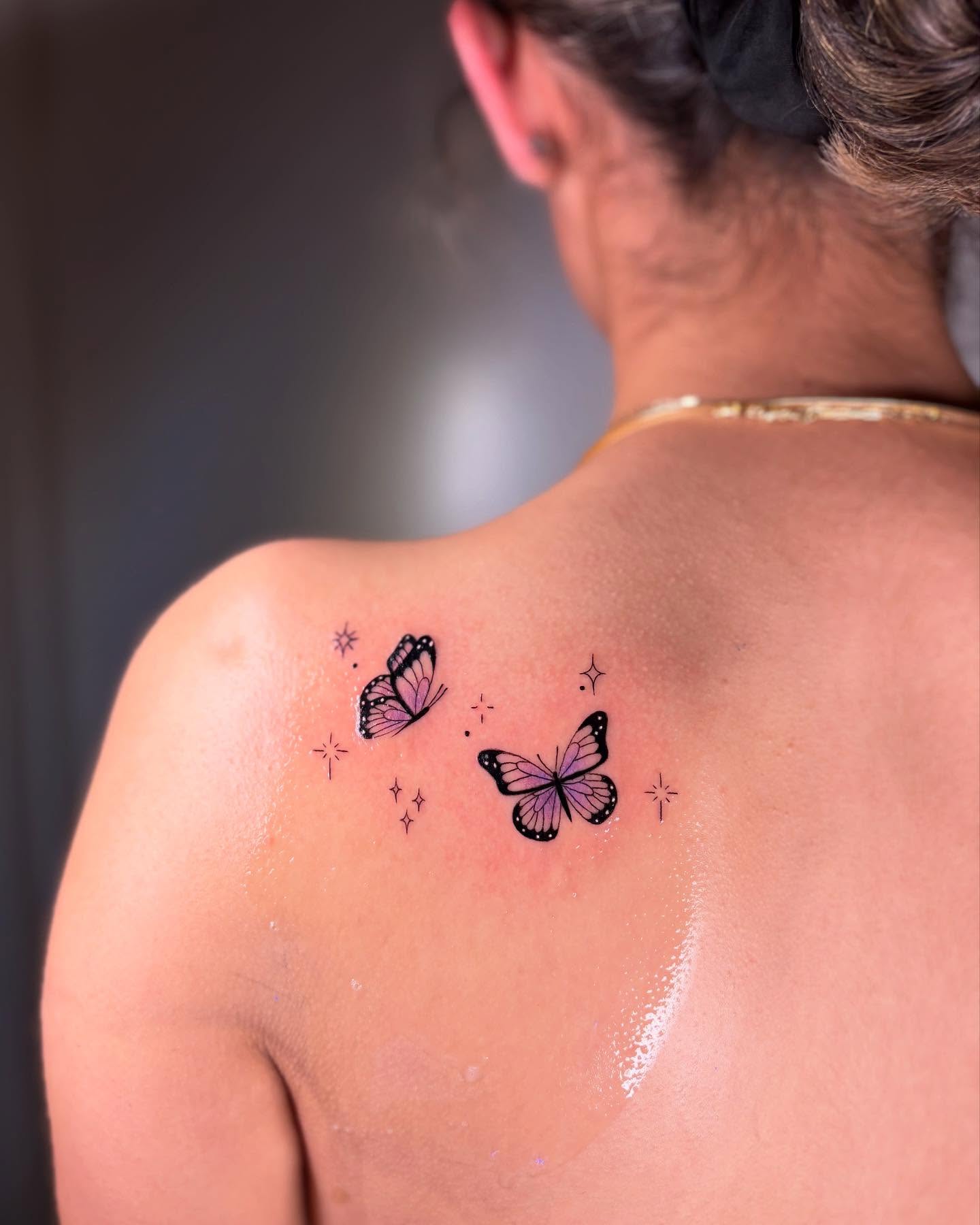 Purple Shoulder Butterfly Tattoo