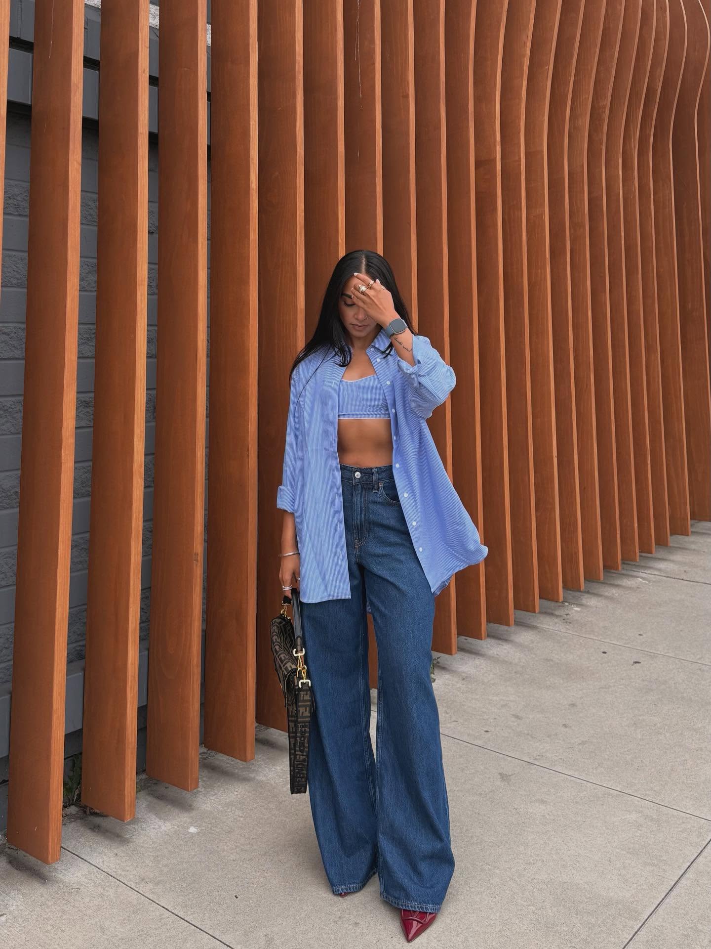 Oversized Shirt with Boot-Cut Jeans