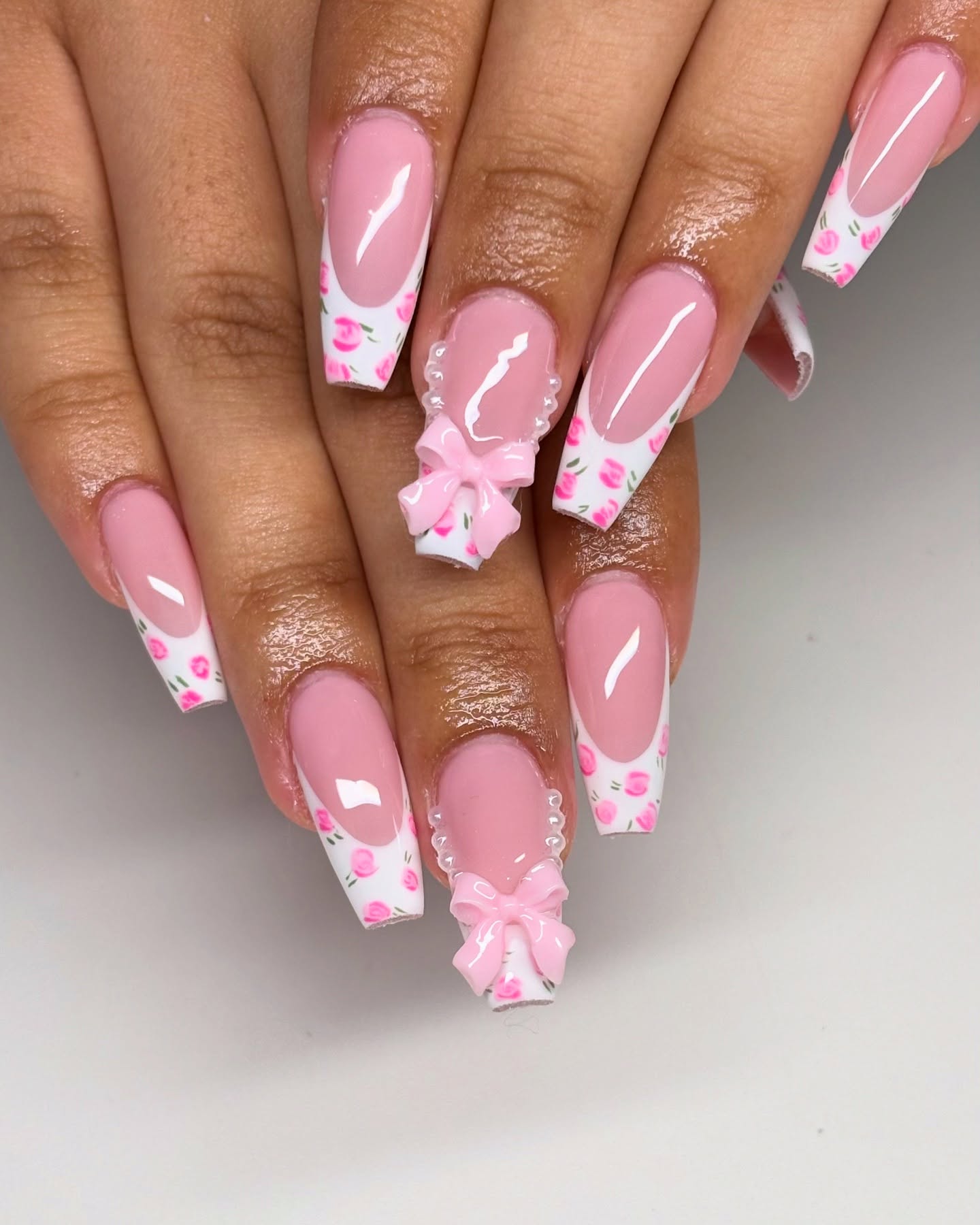 Soft Pink Nails with Rose Art