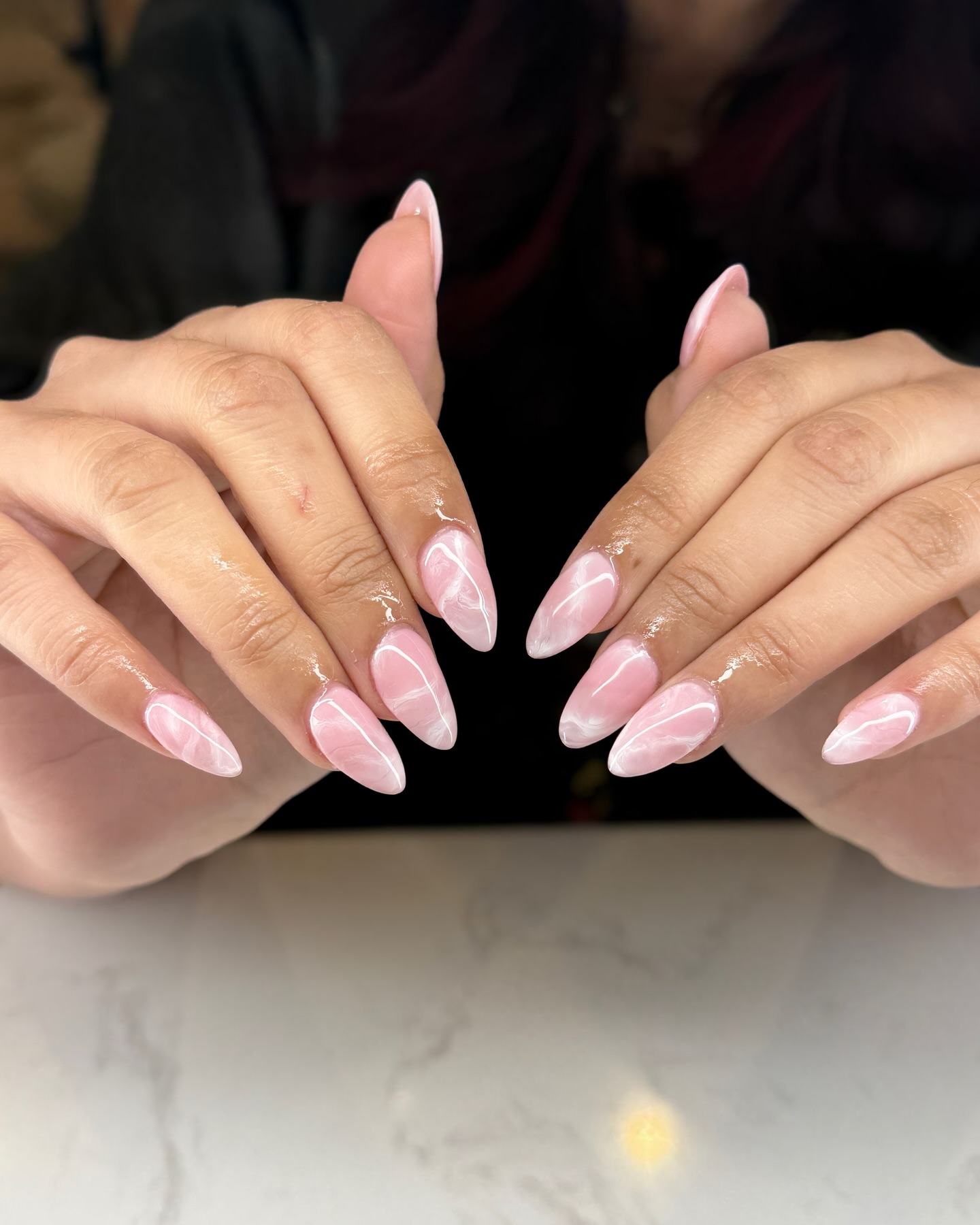 soft pink marble nails