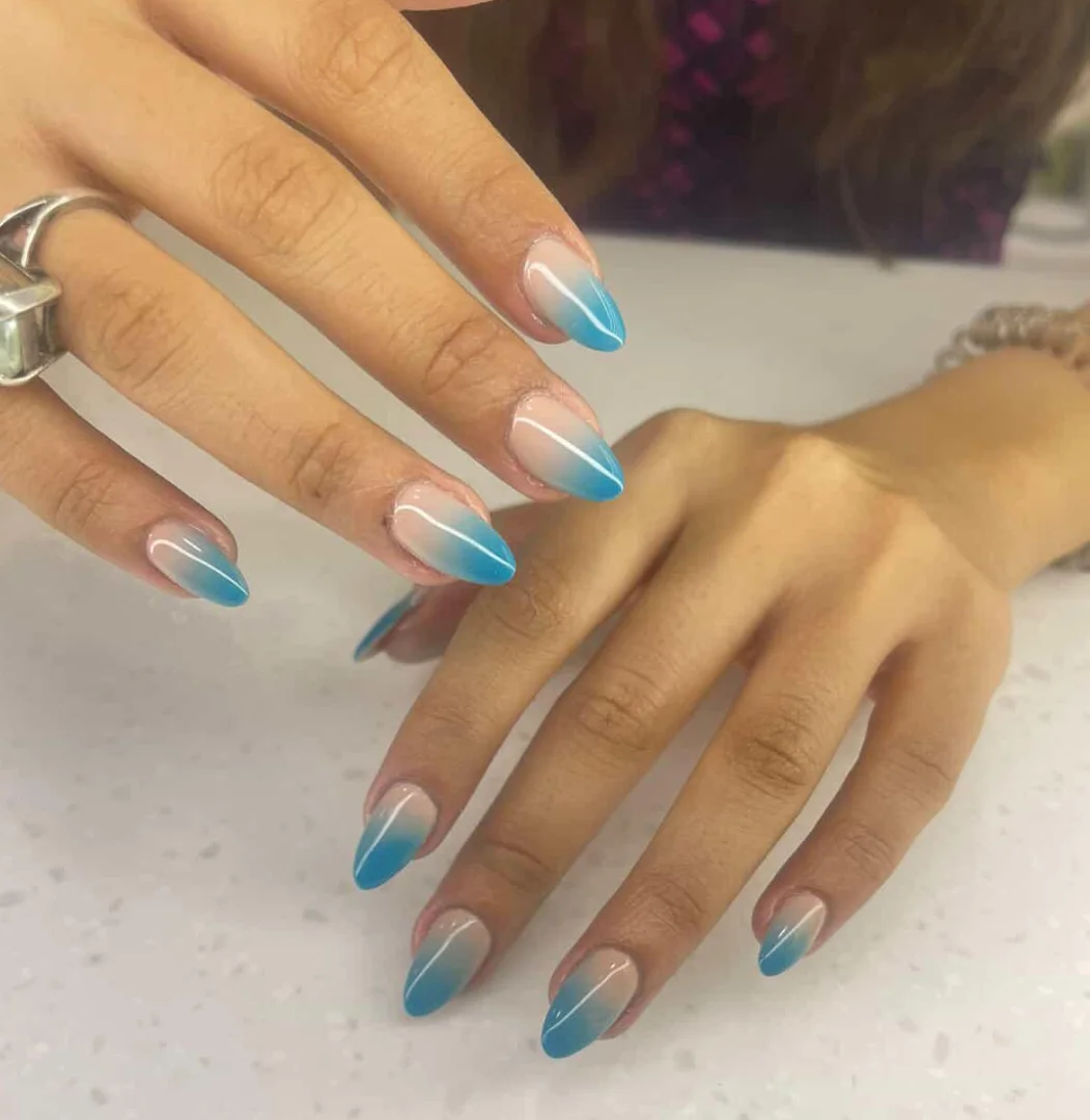 Baby Pink and Blue Ombre Nails