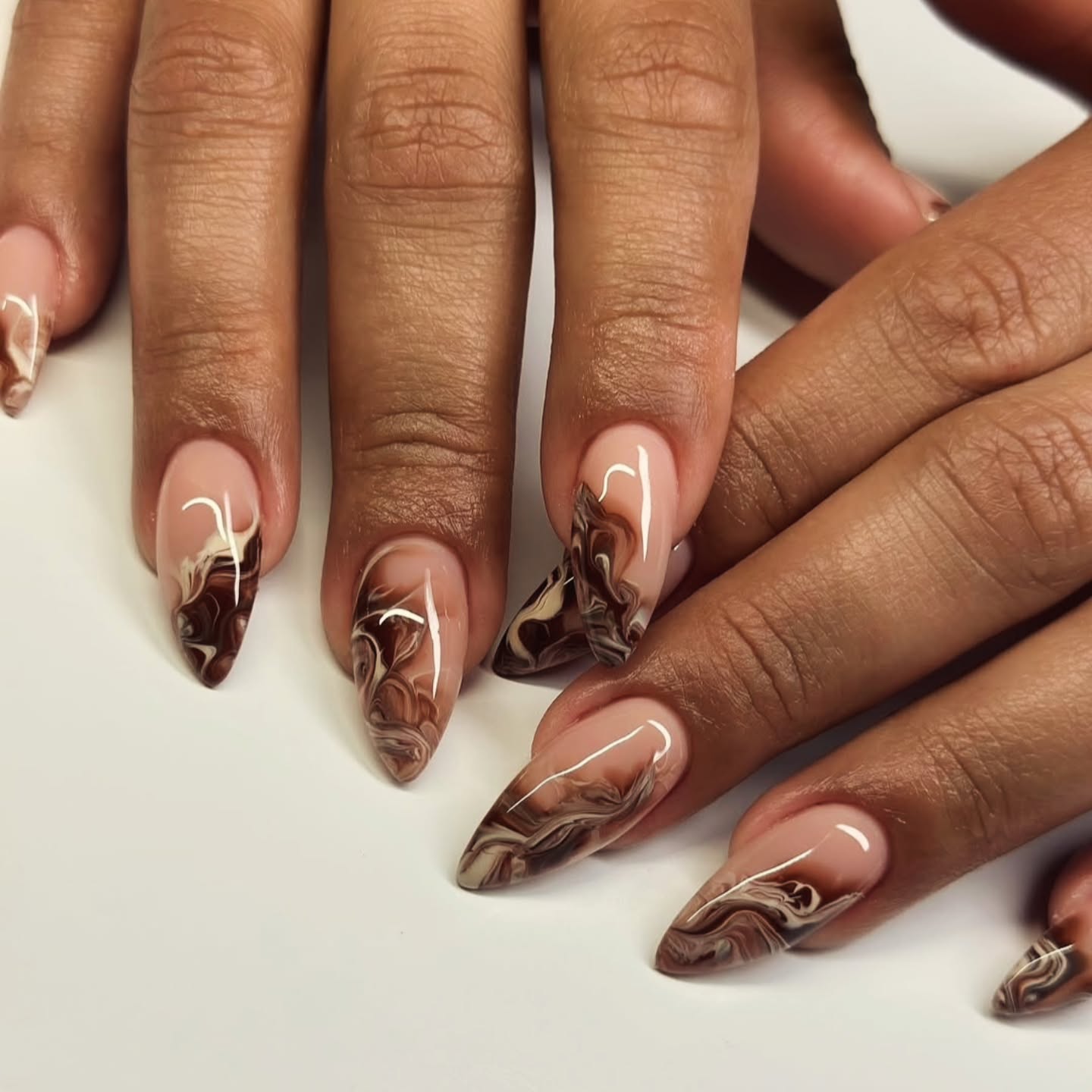Chocolate brown marble nail