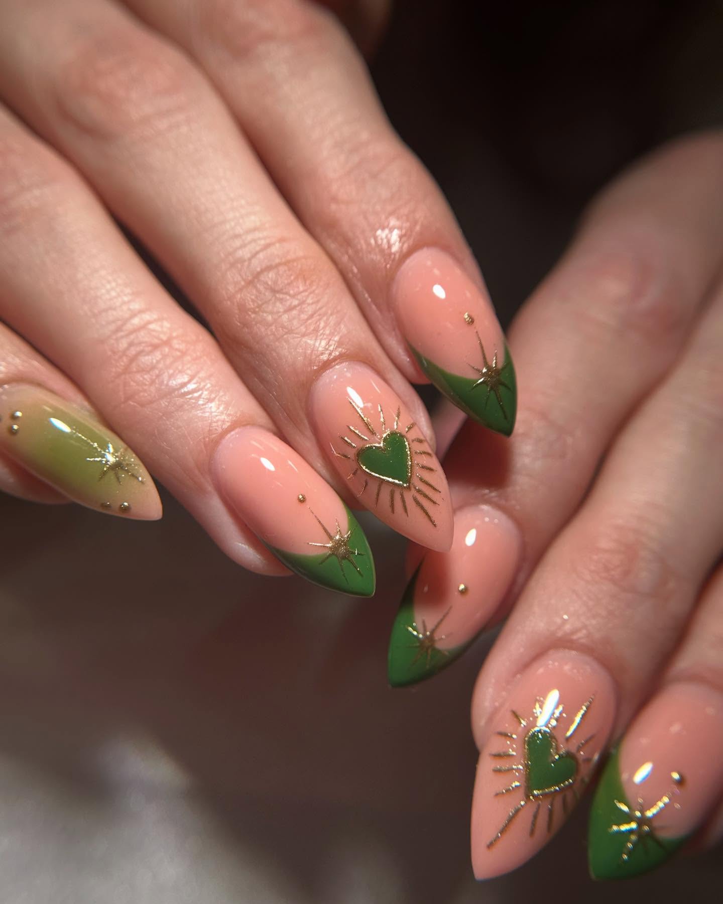 Green and Gold Nail Design
