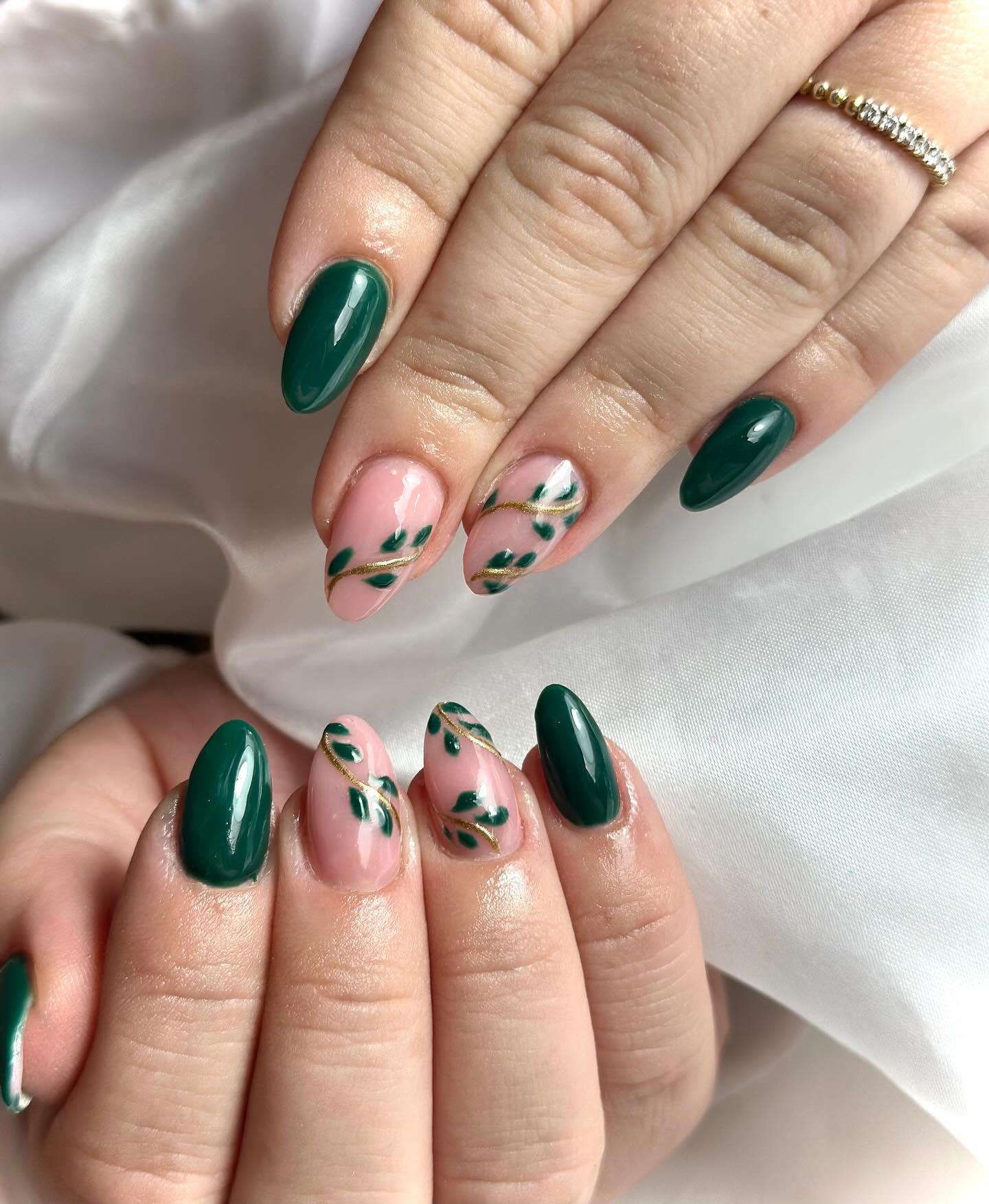 Emerald Green And Nude Nail set