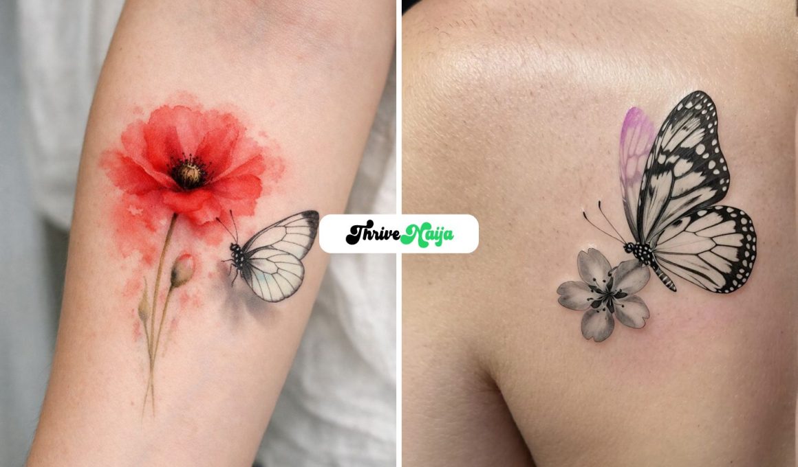 Butterfly Flower Tattoo Ideas with Soft Detail