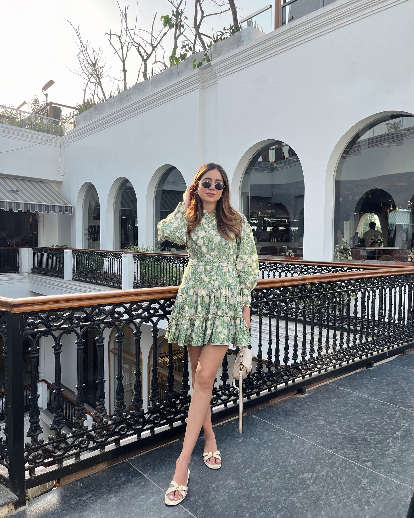 Smocked Mini Dress with Flat Sandals