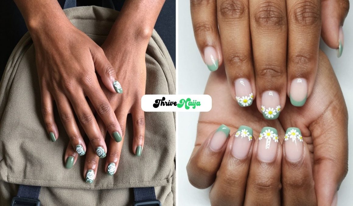 Green Floral Nail Ideas