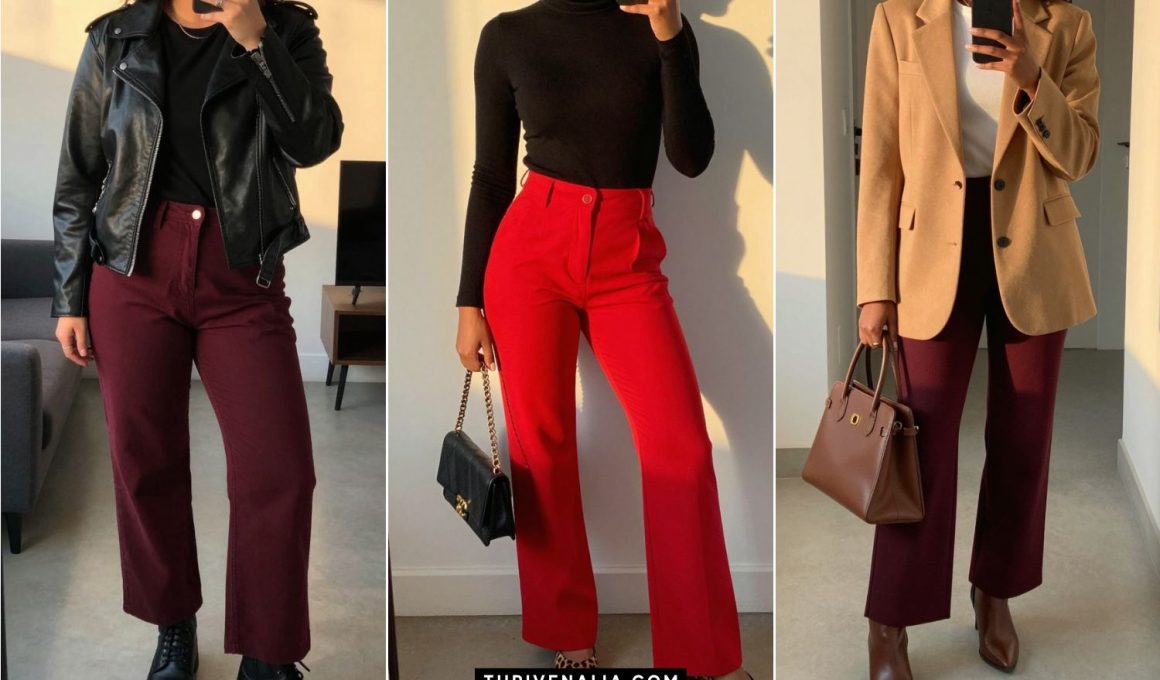 Red Wide Leg Pants Outfit Ideas