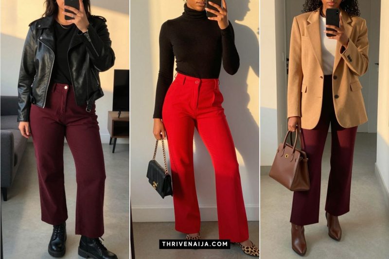 Red Wide Leg Pants Outfit Ideas