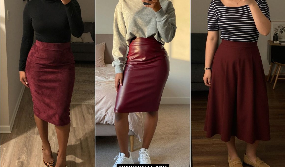Rich Maroon Skirt Outfit Ideas