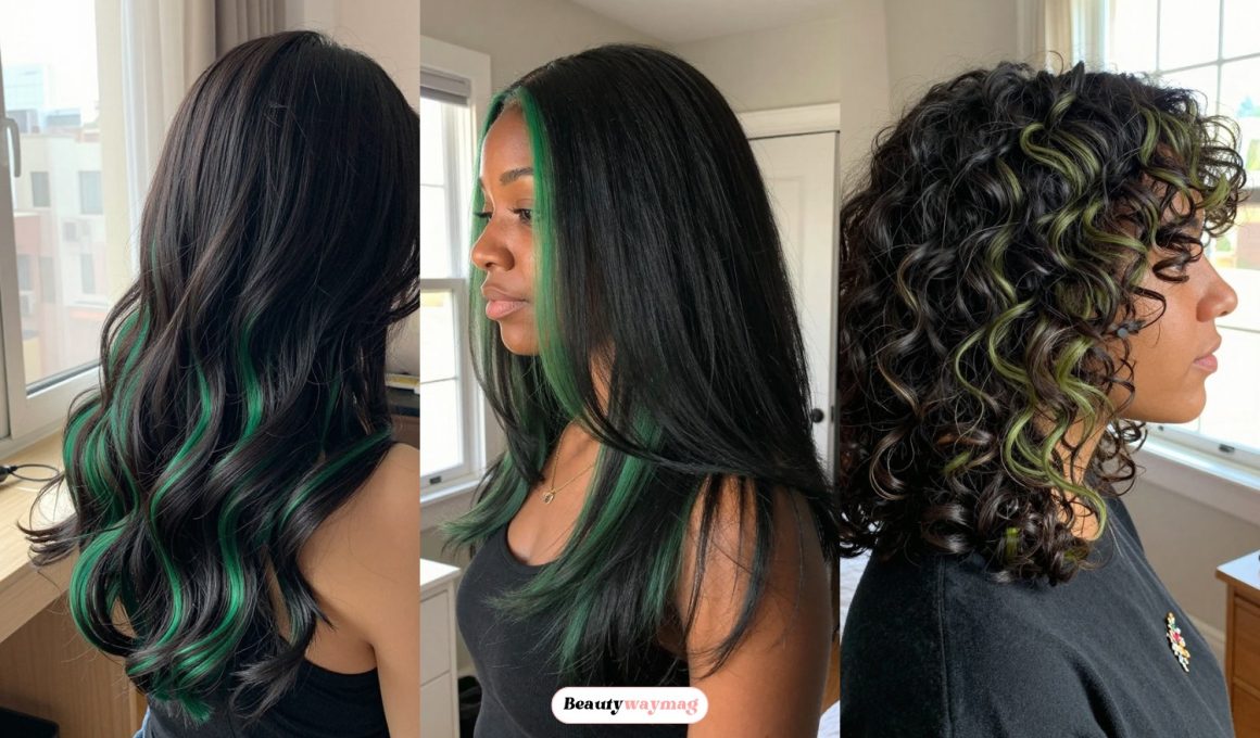 Black Hair Ideas With Green Highlights