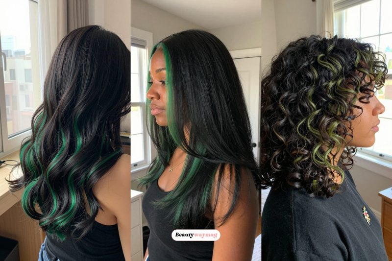 Black Hair Ideas With Green Highlights