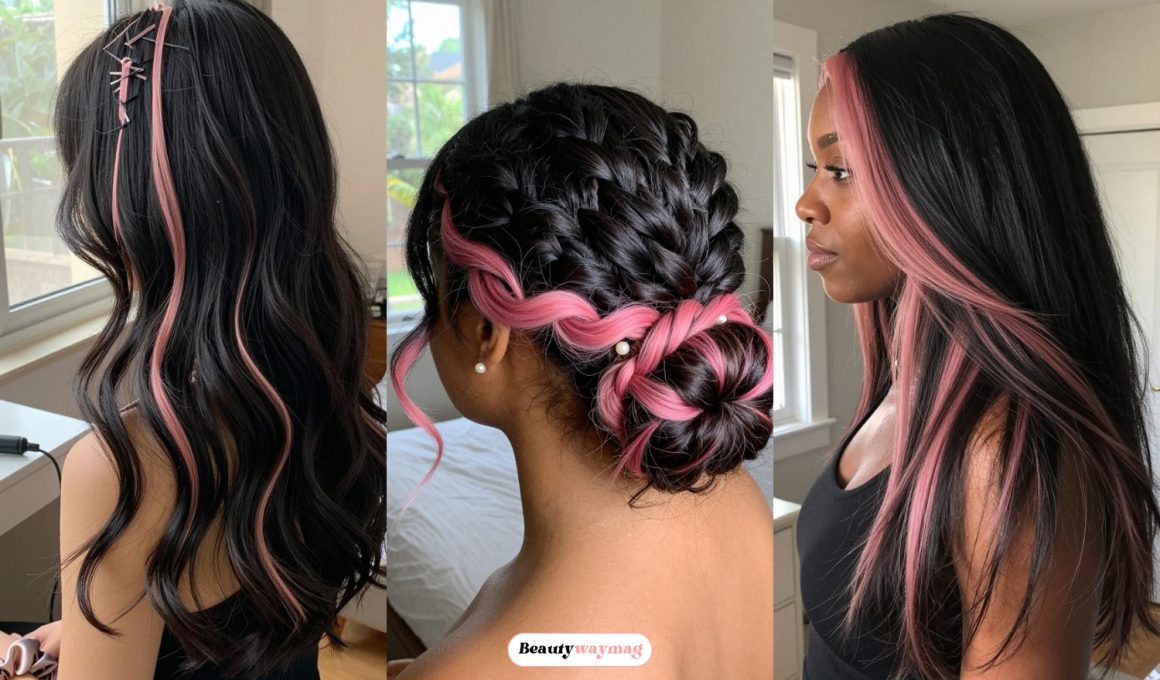 Black Hair Ideas With Pink Highlights