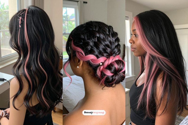Black Hair Ideas With Pink Highlights