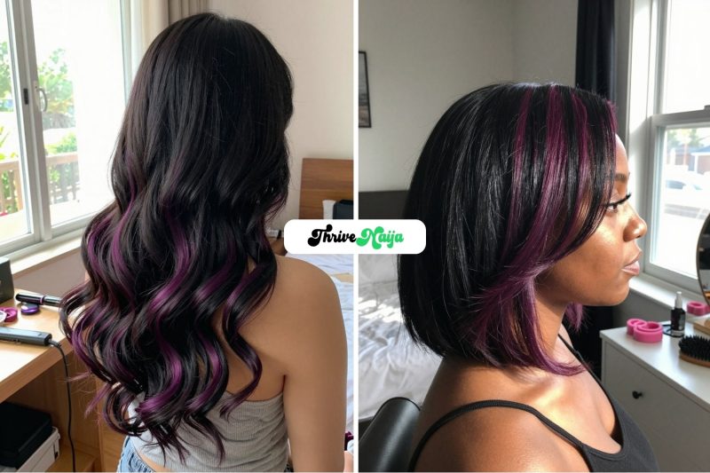Black Hair Ideas With Purple Highlights