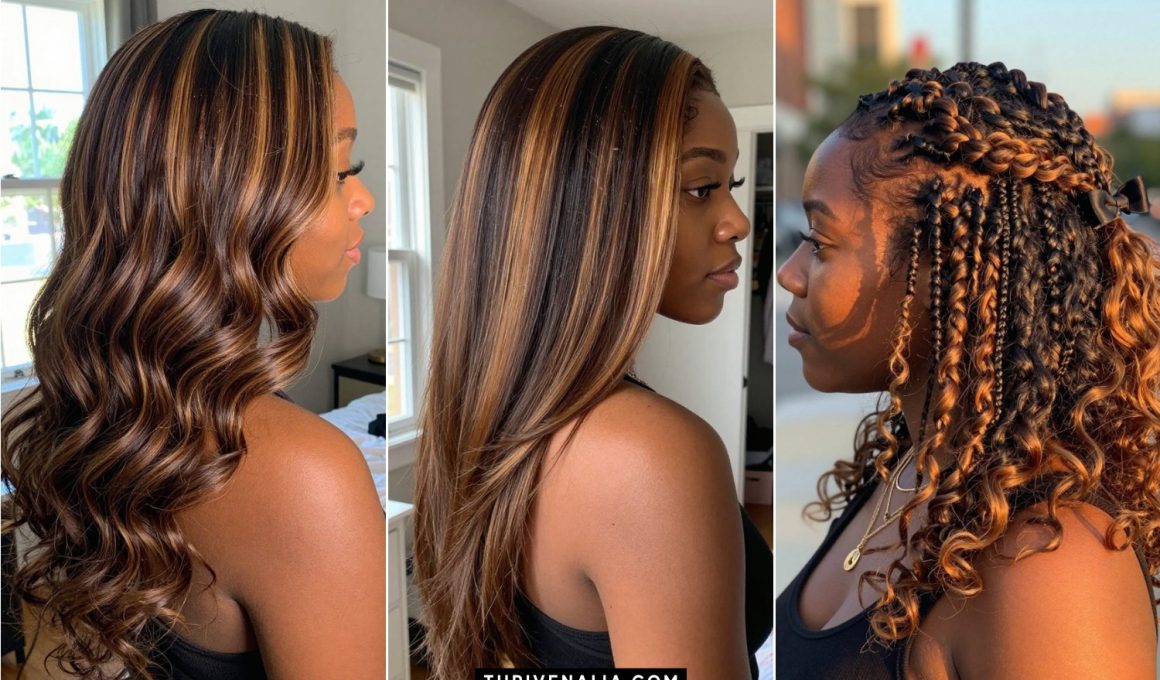 Honey Brown Highlight Ideas on Dark Hair for Black Women