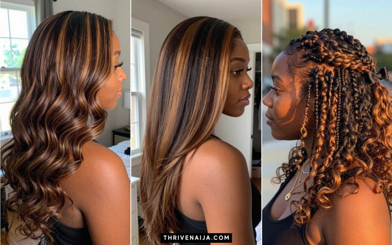 Honey Brown Highlight Ideas on Dark Hair for Black Women