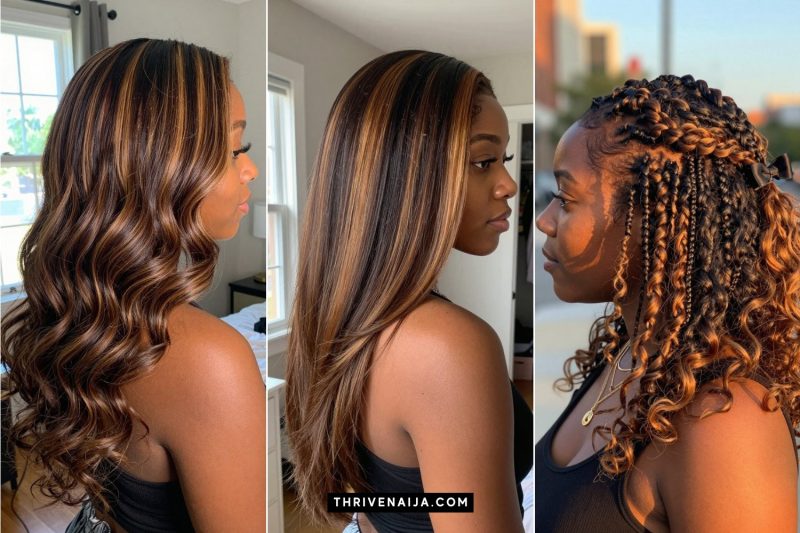 Honey Brown Highlight Ideas on Dark Hair for Black Women
