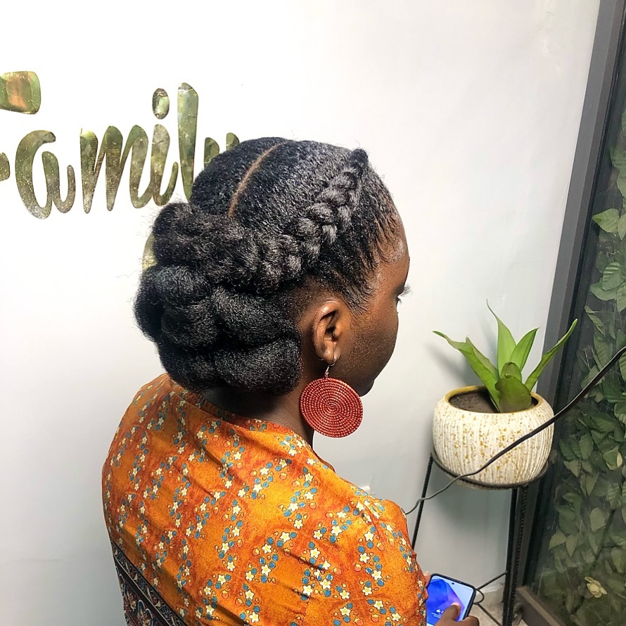 Jumbo Braid Low Bun Updo