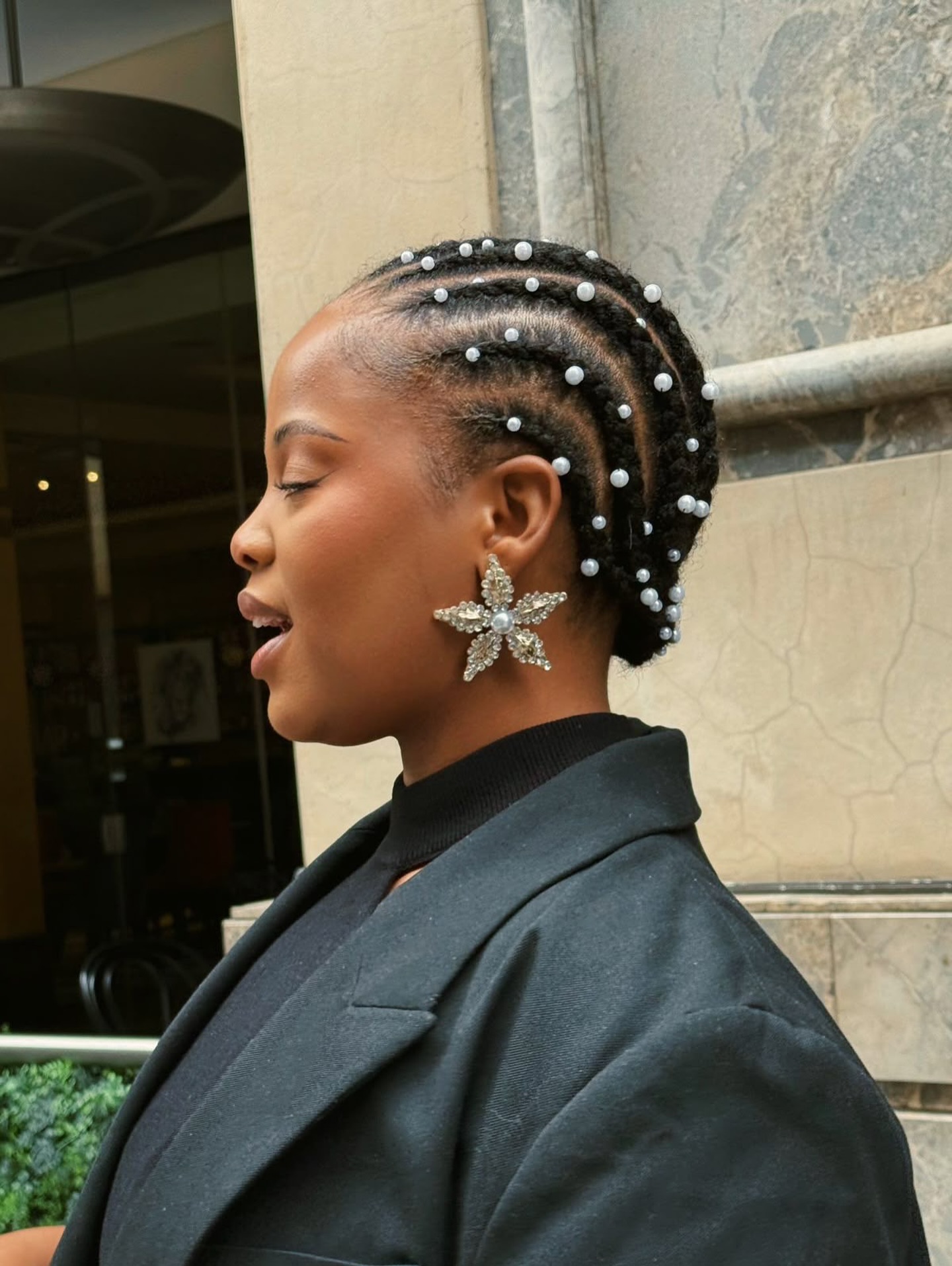 Pearl Bead in Ponytail Cornrow