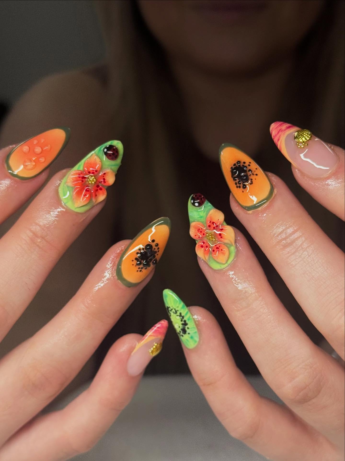 Custom Chrome Papaya Nails