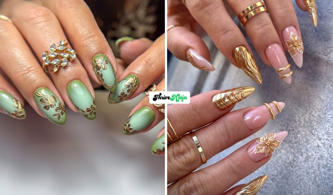 Gold Floral Nail Ideas