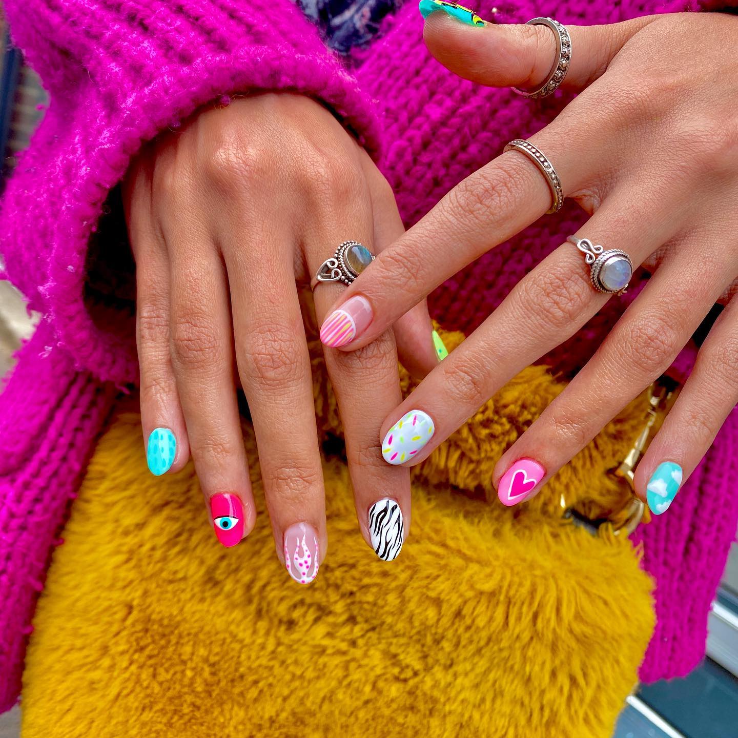 Mix and Matched Cool Color Manicure Nails