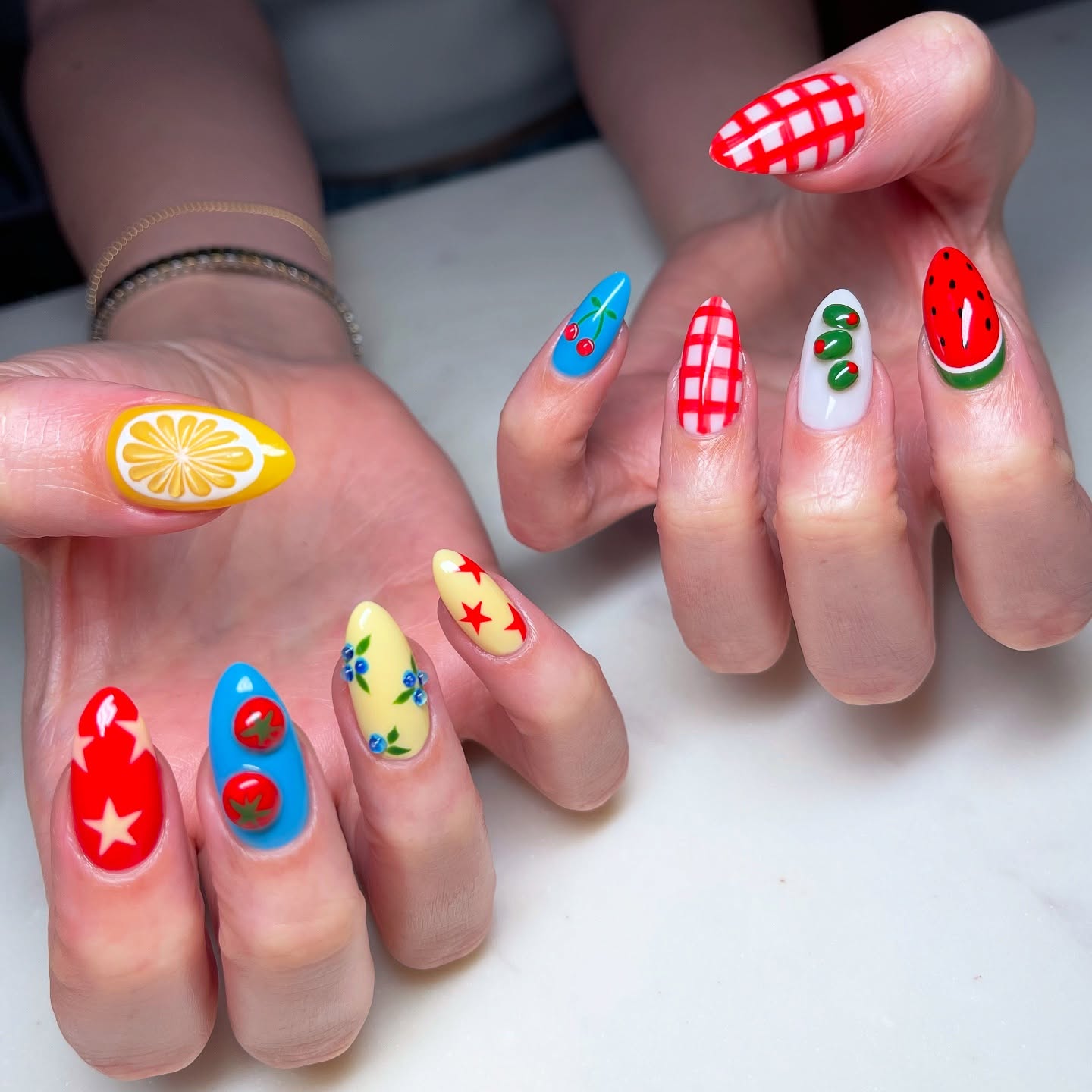 Olive and Tomato European Summer Nails
