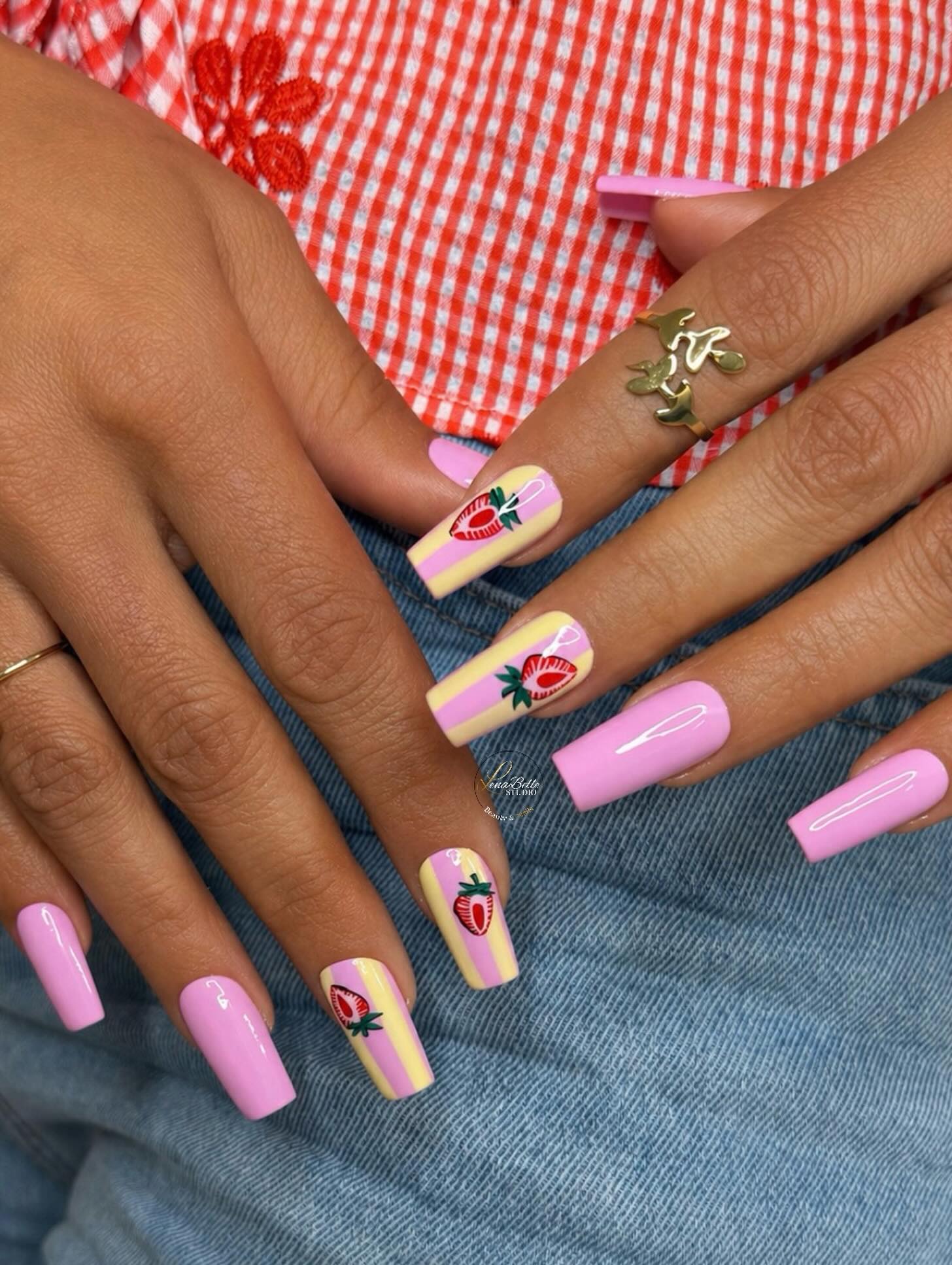 Pastel Pink with Line Yellow and Strawberry