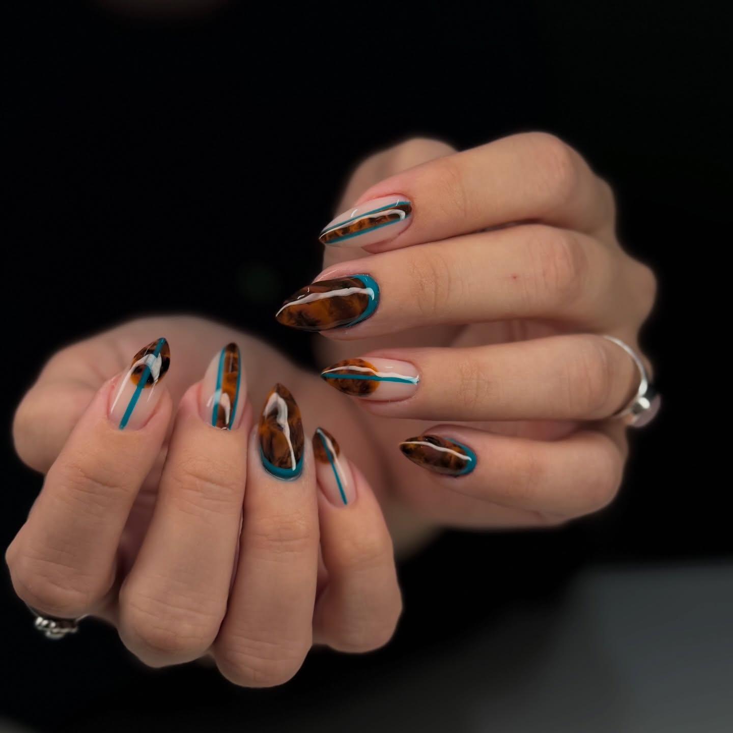 Abstract Teal Tortoise Nails