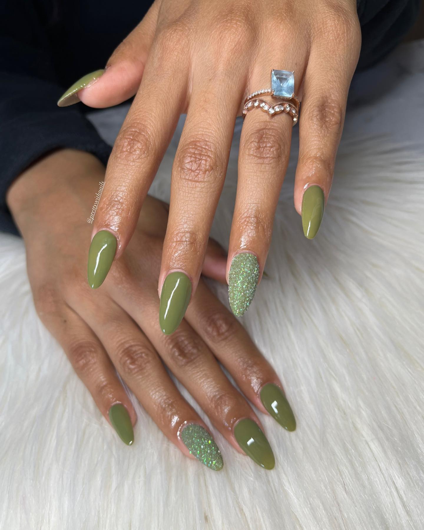Almond Acrylic Green Nails