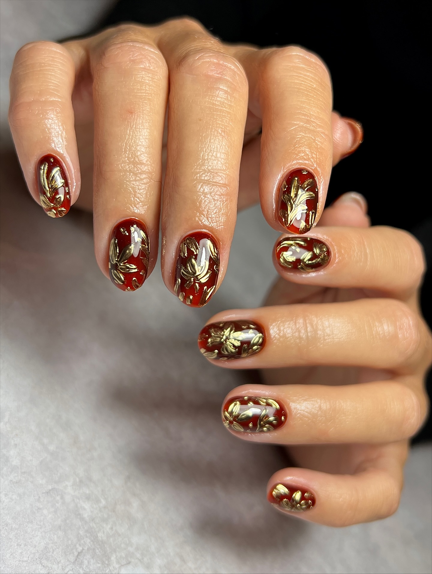 Antique Floral Fall Nails Design