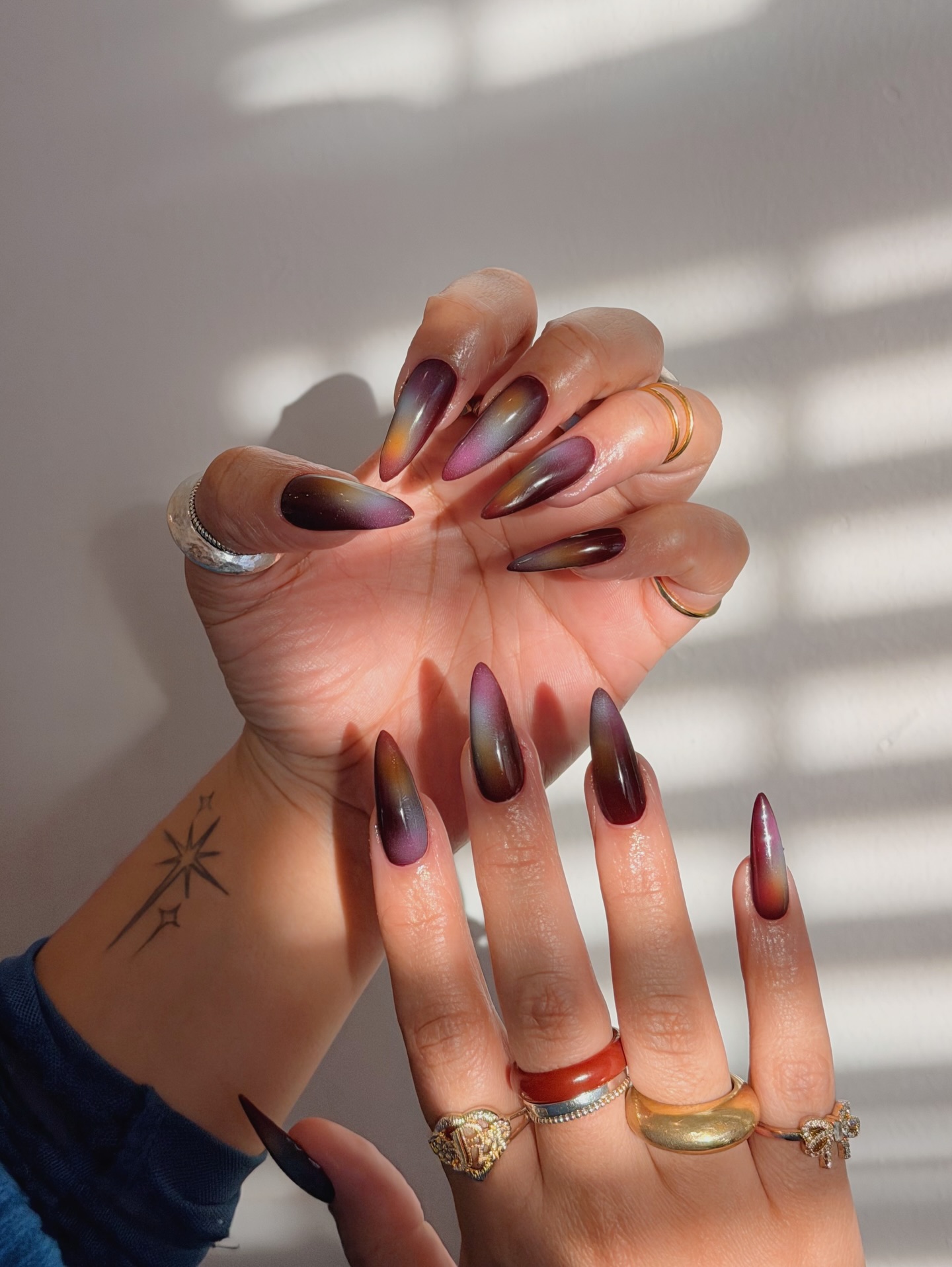 Aura Burgundy Fall Ombre Nails