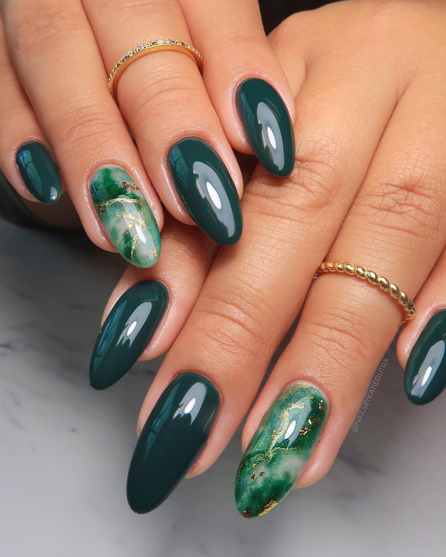 Autumn Forest Green Nails